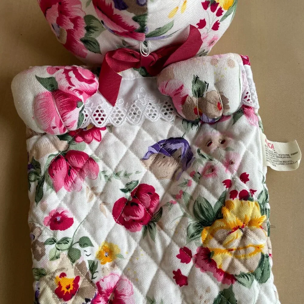 VINTAGE RARE Milaca Mills Floral Quilted‎ Teddy Bear Christmas Stocking